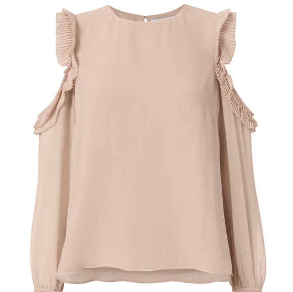 NWT, INTERMIX Nelly Ruffle Cold Shoulder Top - Picture 3 of 10
